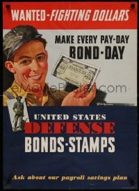 3g030 UNITED STATES DEFENSE BONDS STAMPS 20x28 WWII war poster 1942 make pay-day bond-day!