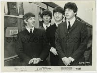3h395 HARD DAY'S NIGHT 7.75x10 still 1964 portrait of Beatles Paul, John, Ringo & George by train!