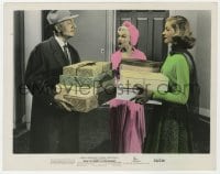 3h024 HOW TO MARRY A MILLIONAIRE color 8x10 still 1953 Powell gives gifts to Monroe & Bacall!