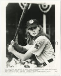 3h539 LEAGUE OF THEIR OWN 8x10 still 1992 close up of Geena Davis up to bat, women's baseball