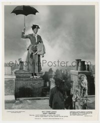 3h616 MARY POPPINS 8x10 still 1964 special effects image of Julie Andrews flying with umbrella!