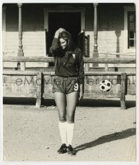 3h756 RAQUEL WELCH deluxe 7.5x9 still 1971 standing bashfully in soccer uniform by Terry O'Neill!