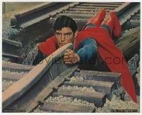 3h063 SUPERMAN color 8x10 still 1978 Christopher Reeve on tracks trying to save train from crashing!
