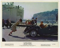 3h067 TWO FOR THE ROAD color 8x10 still 1967 Audrey Hepburn pushing Albert Finney in car!