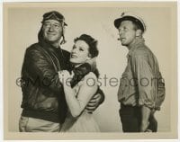 3h961 WINGS OF EAGLES 8x10.25 still 1957 pilot John Wayne holding Maureen O'Hara by Dan Dailey!