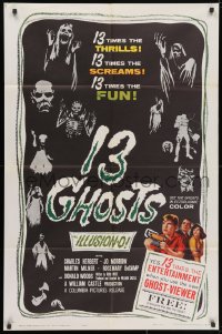3j004 13 GHOSTS 1sh 1960 William Castle, great art of the spooks, horror in ILLUSION-O!