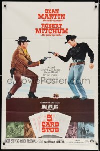 3j002 5 CARD STUD 1sh 1968 Dean Martin & Robert Mitchum play poker & point guns at each other!