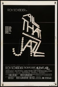 3j025 ALL THAT JAZZ 1sh 1979 Roy Scheider, Jessica Lange, Bob Fosse musical, title in lights!