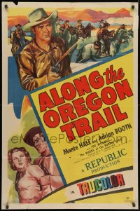 3j029 ALONG THE OREGON TRAIL 1sh 1947 Monte Hale, Adrian Booth & Clayton Moore in cowboy action!