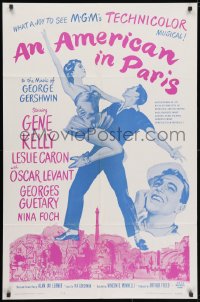 3j033 AMERICAN IN PARIS 1sh R1963 Gene Kelly with sexy Leslie Caron, great images of musical!