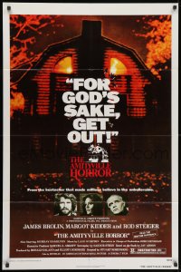 3j035 AMITYVILLE HORROR 1sh 1979 great image of haunted house, for God's sake get out!