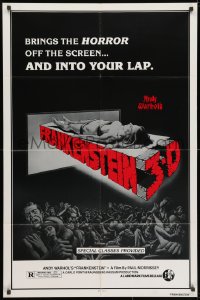 3j037 ANDY WARHOL'S FRANKENSTEIN 1sh R1980s cool 3D art of near-naked girl coming off screen!