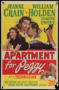 3j045 APARTMENT FOR PEGGY 1sh 1948 romantic art of sexy Jeanne Crain & William Holden!
