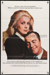 3j047 APRIL FOOLS 1sh 1969 romantic close up of Jack Lemmon & Catherine Deneuve!