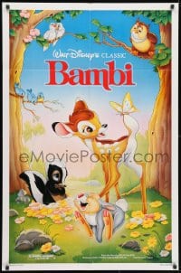 3j059 BAMBI 1sh R1988 Walt Disney cartoon deer classic, great Morrison art with Thumper & Flower!