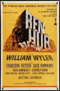 3j073 BEN-HUR 1sh R1969 Charlton Heston, William Wyler classic religious epic, chariot art!