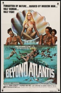 3j076 BEYOND ATLANTIS 1sh 1973 great art of super sexy girl in clam with fish-eyed natives!