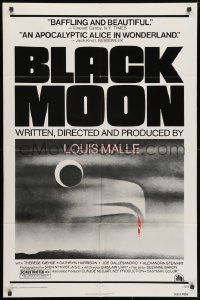 3j084 BLACK MOON 1sh 1975 Louis Malle, Therese Giehse, cool surreal artwork!