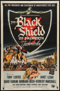 3j086 BLACK SHIELD OF FALWORTH 1sh 1954 art of knight Tony Curtis & real life wife Janet Leigh