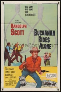 3j117 BUCHANAN RIDES ALONE 1sh 1958 big man Randolph Scott has a big gun, directed by Budd Boetticher