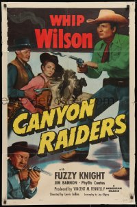 3j134 CANYON RAIDERS 1sh 1951 Whip Wilson with smoking gun & sexy Phyllis Coates!