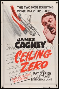 3j139 CEILING ZERO 1sh R1956 c/u of James Cagney & burning airplane, directed by Howard Hawks