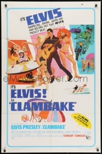 3j159 CLAMBAKE 1sh 1967 McGinnis art of Elvis Presley in speed boat w/sexy babes, rock & roll!