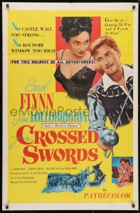 3j183 CROSSED SWORDS 1sh 1953 art of Errol Flynn & sexy Gina Lollobrigida, Italy's Marilyn Monroe!