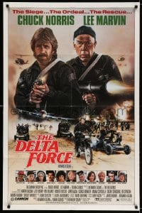 3j208 DELTA FORCE 1sh 1986 cool art of Chuck Norris & Lee Marvin firing guns by S. Watts!
