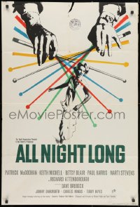 3j024 ALL NIGHT LONG English 1sh 1963 jazz version of Shakespeare's Othello, drumming hands image!