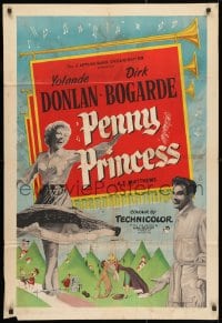 3j659 PENNY PRINCESS English 1sh 1953 artwork of Dirk Bogarde & sexy Yolande Donlan!