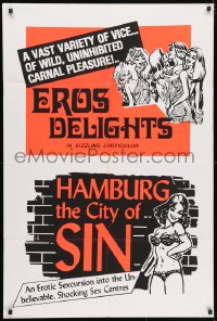 3j259 EROS DELIGHTS/HAMBURG THE CITY OF SIN 1sh 1970s uninhibited pleasure in sizzling eroticolor!