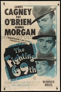 3j287 FIGHTING 69th 1sh R1948 close-ups of WWI soldiers James Cagney, Pat O'Brien & Dennis Morgan!