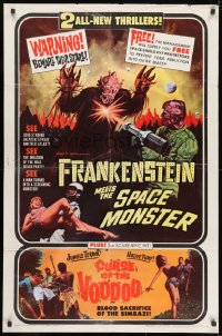 3j311 FRANKENSTEIN MEETS THE SPACE MONSTER/CURSE OF VOODOO 1sh 1965 cool artwork of alien monsters!