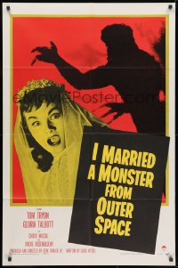 3j424 I MARRIED A MONSTER FROM OUTER SPACE 1sh 1958 great image of Gloria Talbott & alien shadow!