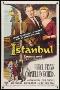 3j445 ISTANBUL 1sh 1957 Errol Flynn & Cornell Borchers in Turkey's city of a thousand secrets!