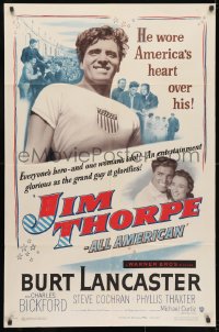 3j459 JIM THORPE ALL AMERICAN 1sh 1951 Burt Lancaster as greatest athlete of all time!