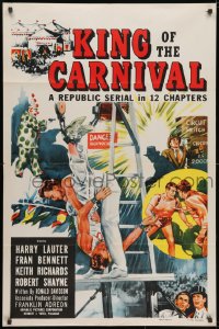 3j478 KING OF THE CARNIVAL 1sh 1955 Republic serial, crime & circus trapeze disaster artwork!