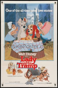 3j491 LADY & THE TRAMP 1sh R1980 Walt Disney romantic canine dog classic cartoon!