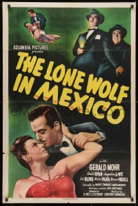 3j524 LONE WOLF IN MEXICO 1sh 1947 sexy Sheila Ryan has the drop on detective Gerald Mohr!