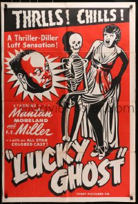 3j537 LUCKY GHOST 1sh R1948 Toddy, wacky art of Mantan Moreland with skeleton & screaming girl!