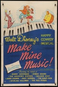 3j548 MAKE MINE MUSIC 1sh 1946 Walt Disney full-length feature cartoon, musical piano art!
