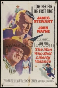 3j551 MAN WHO SHOT LIBERTY VALANCE 1sh 1962 John Wayne & James Stewart 1st time together!