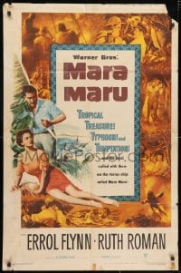 3j556 MARA MARU 1sh 1952 montage of Errol Flynn & sexy Ruth Roman in the tropical Philippines!