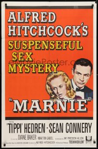 3j558 MARNIE 1sh 1964 Sean Connery & Tippi Hedren in Hitchcock's suspenseful sex mystery!