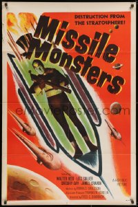 3j573 MISSILE MONSTERS 1sh 1958 aliens bring destruction from the stratosphere, wacky sci-fi art!