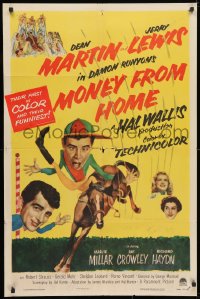 3j579 MONEY FROM HOME 3D 1sh 1954 Dean Martin with wacky horse jockey Jerry Lewis, Damon Runyon!