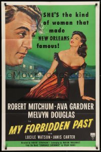 3j594 MY FORBIDDEN PAST 1sh 1951 Mitchum, Gardner is the kind of girl that made New Orleans famous!