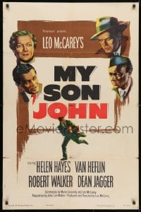 3j596 MY SON JOHN 1sh 1952 art of Communist Robert Walker, directed by Leo McCarey!