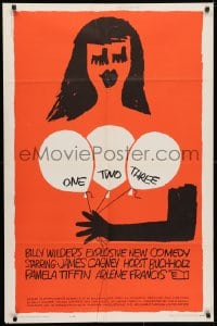 3j644 ONE, TWO, THREE 1sh 1962 Billy Wilder, wonderful Saul Bass art of girl with balloons!